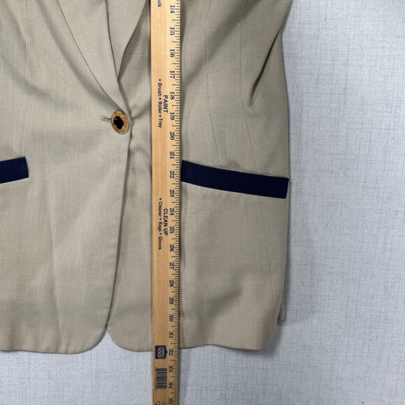 Vintage Oleg Cassini Skirt Suit Set Beige Navy Trim Pencil Straight Size 16 - Picture 10 of 16